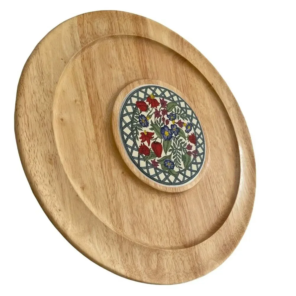Dansk Teak and Ceramic Charcuterie Cheese Gourmet Party Tray 15.5”
